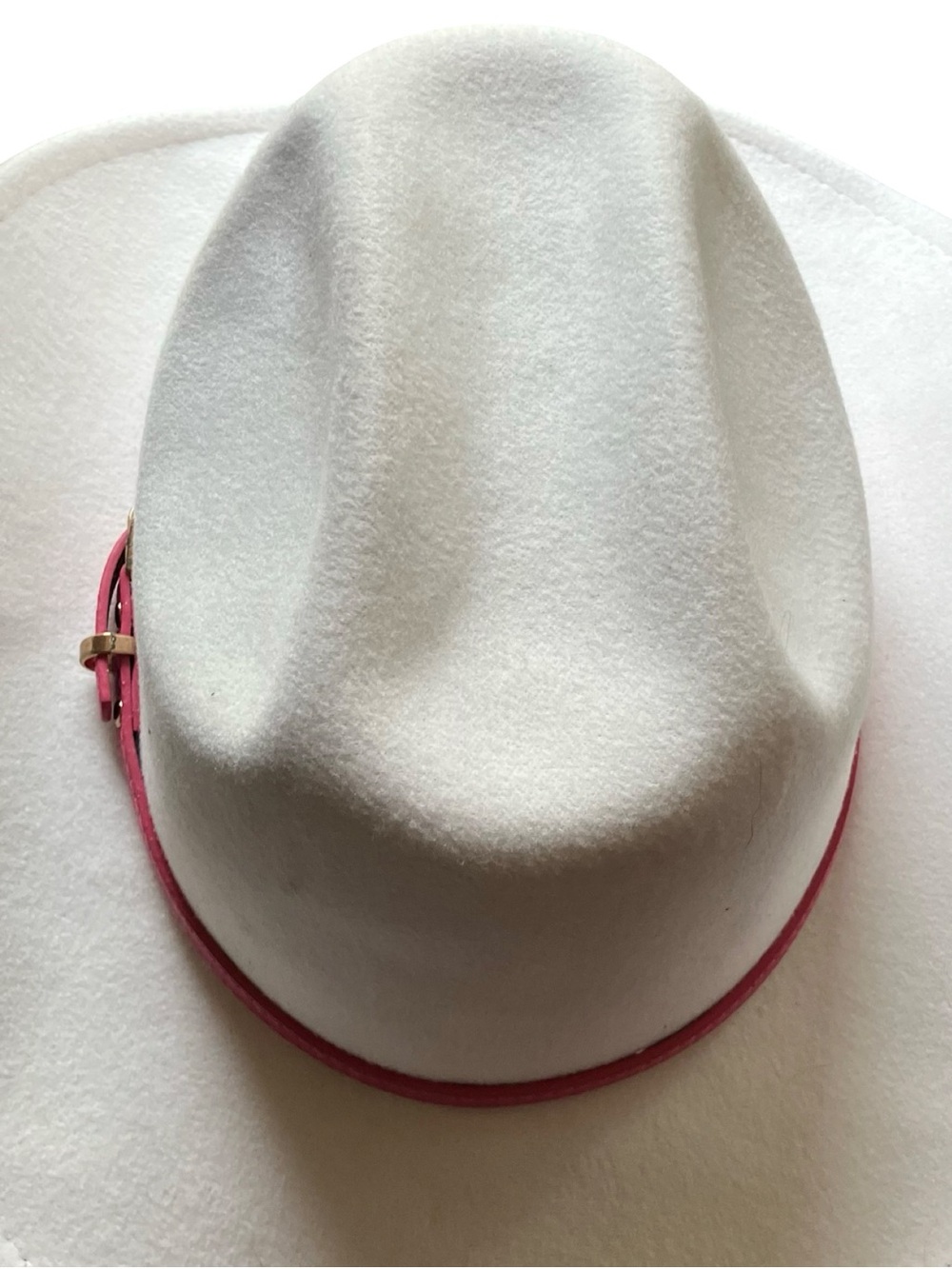 White Felt Cowboy Hat Pink Belt Buckle Rodeo Western Cap Brim Horses Costume - Picture 5 of 12